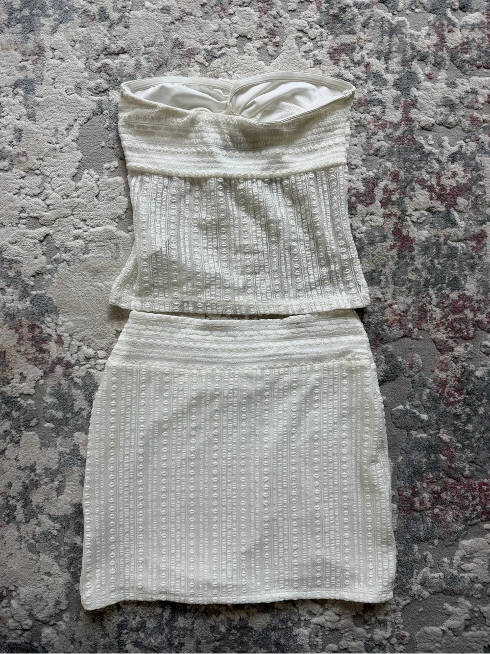 White Textured Mini Skirt and Top- Women's Casual Chic
